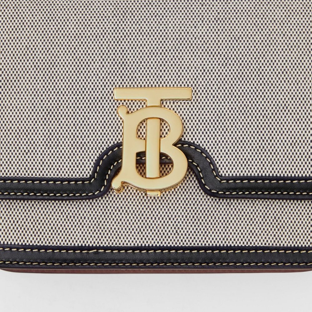Small Tri-tone Canvas and Leather TB Bag - Picture 5 of 10